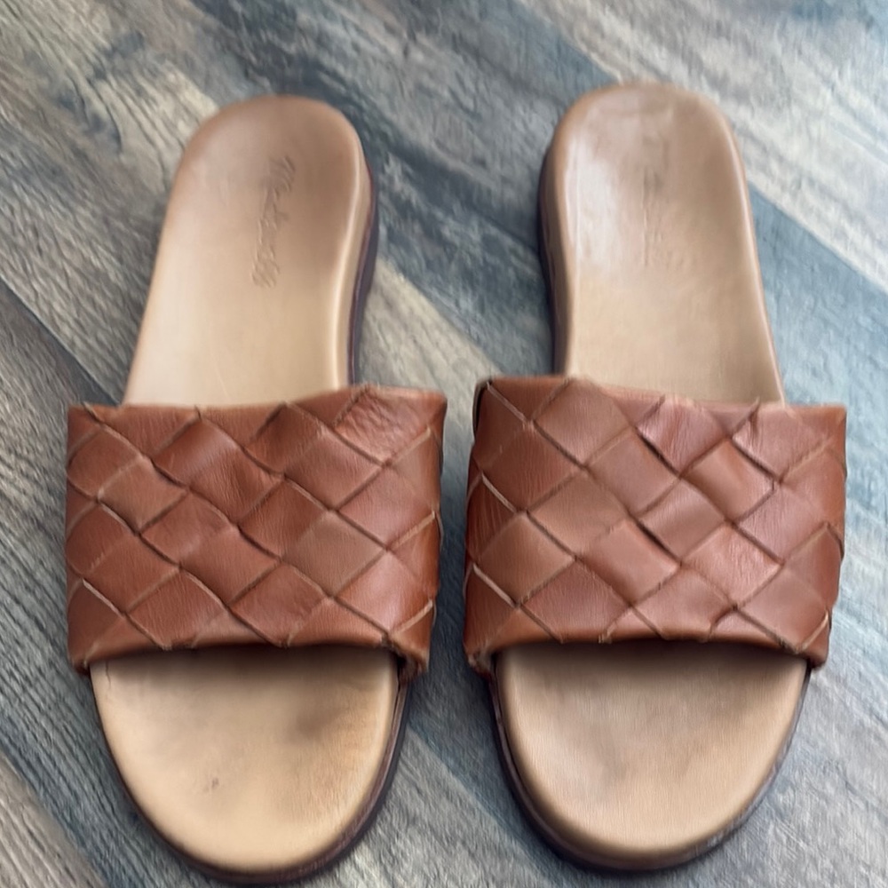Madewell Woven Leather Slide Sandals - Tan
